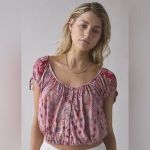 Urban Outfitters Chappel Prairie Scoop Neck Cropped Blouse Paisley Print